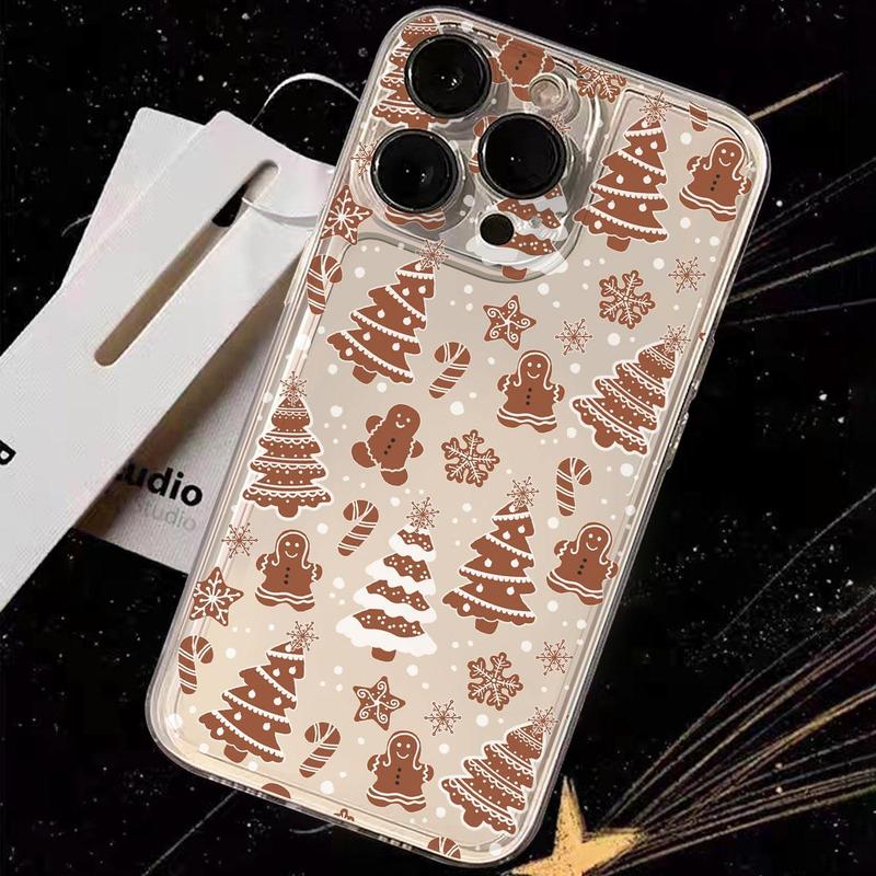 Cute Cartoon Gingerbread Man Pattern Phone Case, Anti-drop Cellphone Protective Case, Total Protective Shockproof Mobile Phone Cover for iPhone 11 12 13 14 15 16 Series