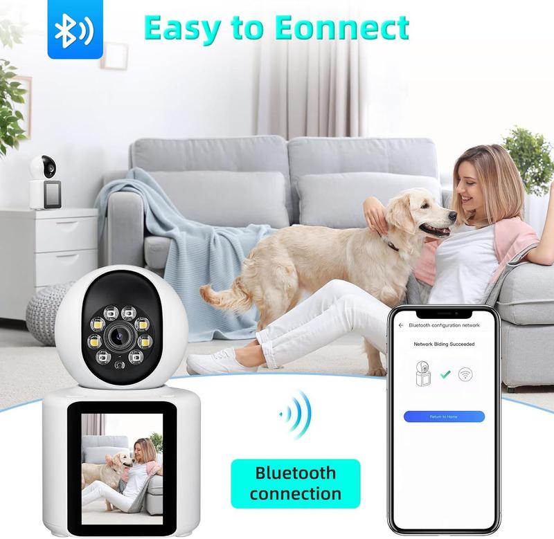 2K Video Call Security Camera Indoor, Nanny Camera Monitor Pet Camera,Two-Way Video,One-Touch Call,360-Degree View WiFi Camera for Home Security, Motion Tracking, IR Night Vision