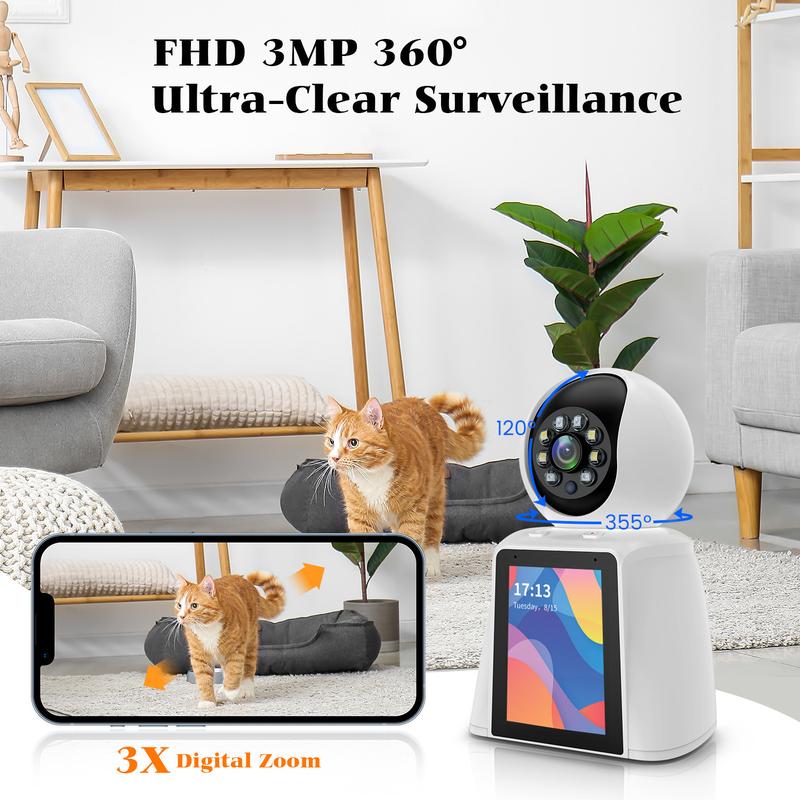 2K Video Call Security Camera Indoor, Nanny Camera Monitor Pet Camera,Two-Way Video,One-Touch Call,360-Degree View WiFi Camera for Home Security, Motion Tracking, IR Night Vision