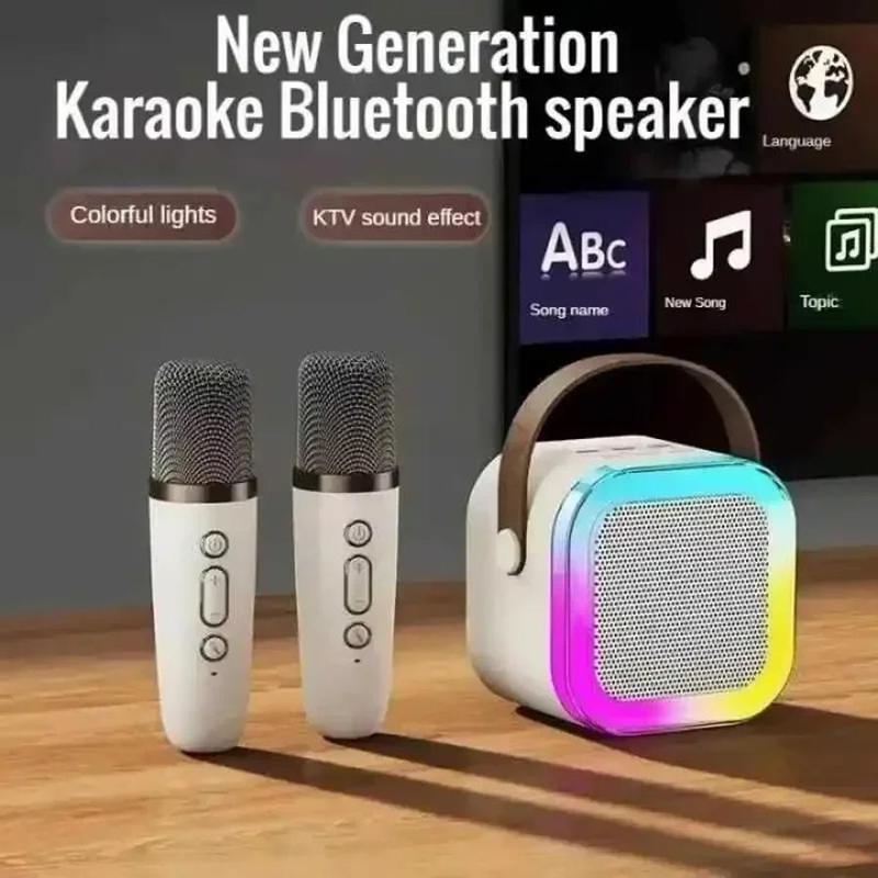 Portable Wireless Karaoke Speaker with Microphone, USB Rechargeable Bluetooth-compatible Speaker with LED Light, Universal Wireless Speaker & Microphone Set for Home & Outdoor