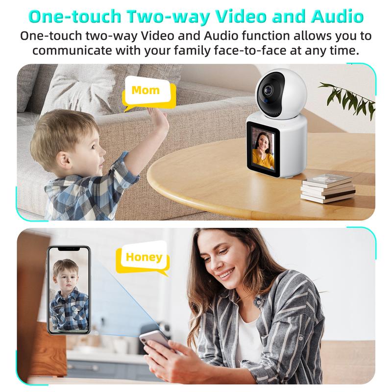 2K Video Call Security Camera Indoor, Nanny Camera Monitor Pet Camera,Two-Way Video,One-Touch Call,360-Degree View WiFi Camera for Home Security, Motion Tracking, IR Night Vision