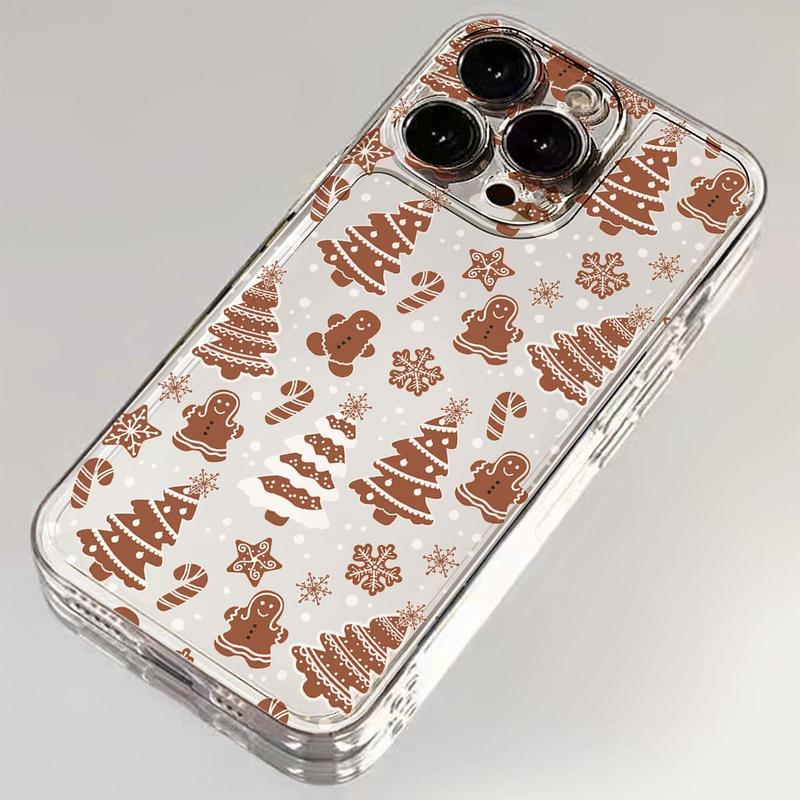 Cute Cartoon Gingerbread Man Pattern Phone Case, Anti-drop Cellphone Protective Case, Total Protective Shockproof Mobile Phone Cover for iPhone 11 12 13 14 15 16 Series