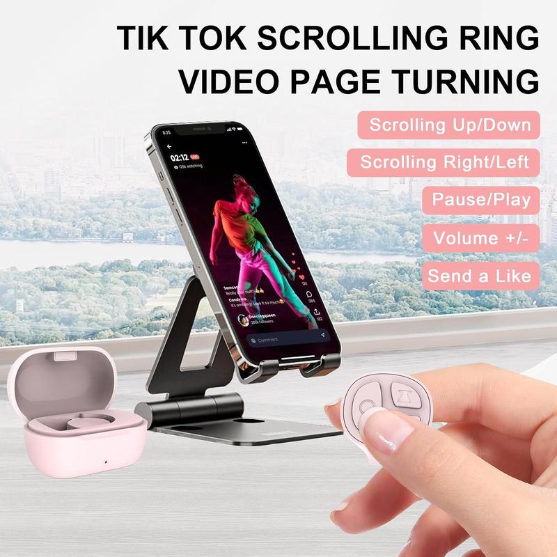 TikTok Scrolling Ring, Auto Clicker for Lives, Wireless Remote Control Selfie Button for iPhone & Android Camera,