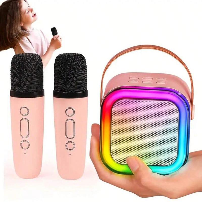 Portable Mini Wireless Speaker with 2 Wireless Microphones, Rechargeable RGB Light Speaker Set, HiFi Sound Home Karaoke Bluetooth-compatible Speaker Set for Home Party Birthday