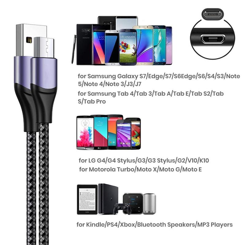 5V 2.4A USB A To Micro Fast Charging Cable, 1 Count Durable Nylon Braided Charger Cord, Phone Accessories Compatible with Galaxy S7 S6 J7 Edge Note 5, MP3 and More