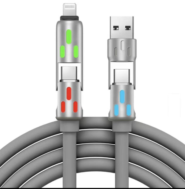 240W 4 in 1 USB C Cable 4ft, USB A+ TYPE C + Lightning Multi functional aluminum alloy 240W suitable for iPhone 15 14 phone iPad Pro Smartphone Cellphone Mobile Charger Electronic Charging us b Device Durable 4in1 cable 4 n apple lightning 4in1 charging