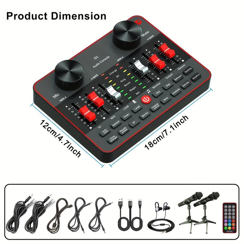 Audio Mixer with interface, tenlamp 3.5mm Studio Microphone and G1 Live Sound Card, All in one Podcast Equipment Bundle for Recording Singing Gaming Live Streaming