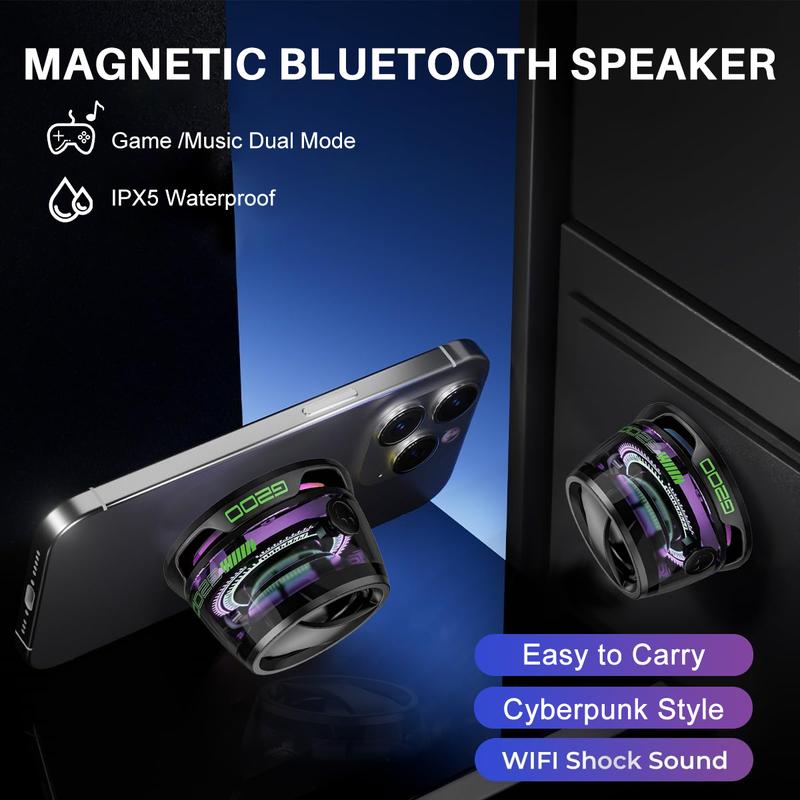 G200 Magnetic Bluetooth Speaker,5W Mini Speakers Wireless with Bluetooth 5.3,RGB Light,Game Mode,7H Playtime,Portable Phone Stand for iPhone,Travel,Golf Cart,Christmas Gift- Black Purple