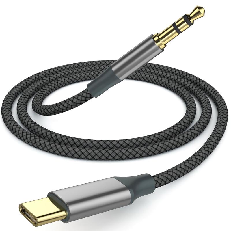 USB C to 3.5mm ylon Braided Aux , Type C to Male Adapter Stereo Extension Audio Cord for  15 Pro Max 15 Plus, Galaxy S23-S20 Note 20, Pixel 4 5 XL, iPad Pro (1, Black, 6.5Ft)