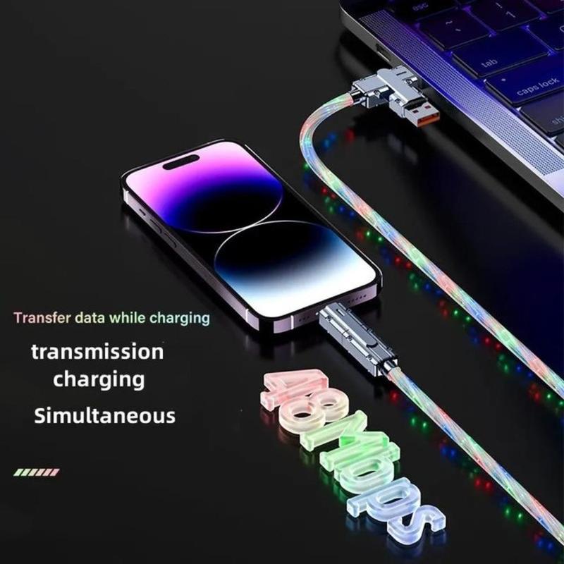 120W 4 In 1 Luminous Portable Charger Data Cable, Multifunctional Anti-broken Phone Charger Cable, Phone Accessories for iPhone Android Cellphone, Smartphone Charging Cable