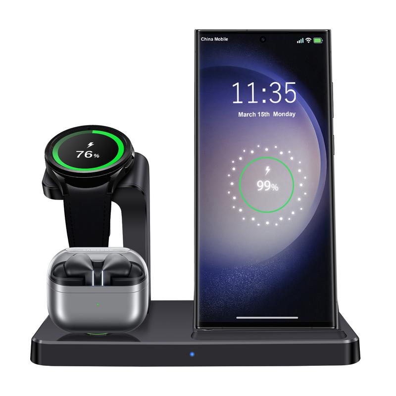 Wireless Charging Station for Samsung Devices, 3 in 1 Fast Charging Stand for Galaxy S24 S23 S22 S21 S20,Note 20 10& Galaxy Buds, Wireless Charger for Galaxy Watch 7 6 5 Pro 5 4 3 Active 2 1