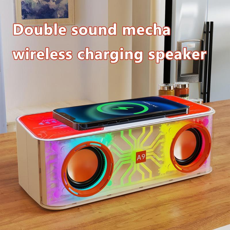 Creative Wireless Charging BT Speaker, Transparent Colorful Light Desktop Speaker With Wireless Charging Function for Home Office