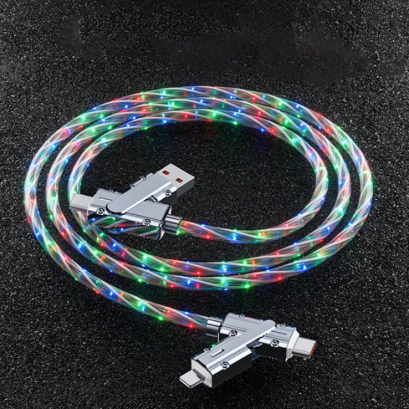 120W 4 In 1 Luminous Portable Charger Data Cable, Multifunctional Anti-broken Phone Charger Cable, Phone Accessories for iPhone Android Cellphone, Smartphone Charging Cable