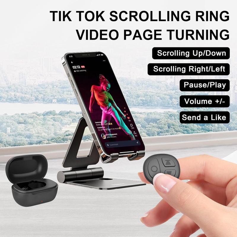 TikTok Scrolling Ring, Auto Clicker for Lives, Wireless Remote Control Selfie Button for iPhone & Android Camera,