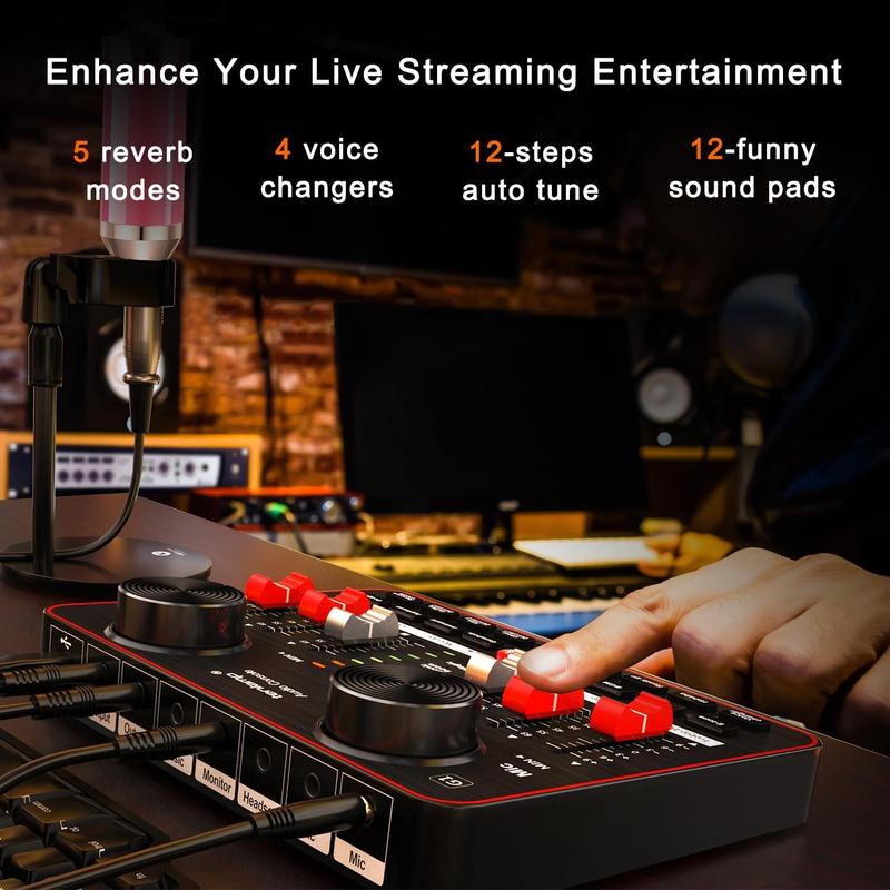 Audio Mixer with interface, tenlamp 3.5mm Studio Microphone and G1 Live Sound Card, All in one Podcast Equipment Bundle for Recording Singing Gaming Live Streaming