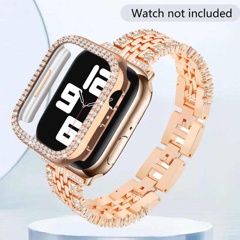 Ladies Bling Watch Band 7 Case Compatible with Apple 38 40 41mm 42 44 45mm, 1 Count Shiny Case & 1 Count Sparkling Luxury Band, Cute & Charming Band for iWatch SE Series 9 8 7 6 5 4 3 2 1SE