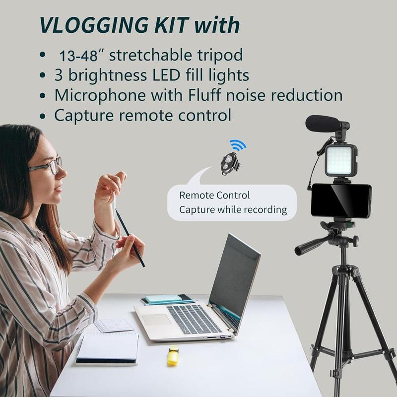 Portable Vlog Video Shooting Tools Kit, 1 Set Phone & Camera Tripod Photography Set, Video Recording Toolkit with LED Light, Microphone, Phone Clip, Camera Stabilizer, Smartphone Accessories