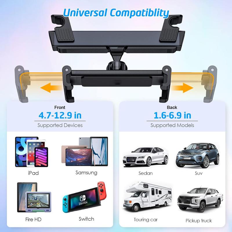 Seat Headrest Tablet Stand Mount Cradle for Rear Passengers, Car Tablet Holder Compatible with All Tables Size 4.7