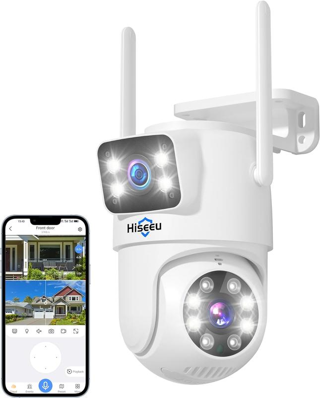 3MP 2K Hiseeu Wireless Security Camera 5G&2.4G Dual Lens WiFi PTZ Camera Outdoor,Power Cord,IP65 Waterproof Motion Tracking,Color Night Version, No-Monthly Fees surveillance camera