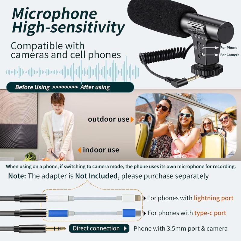 Portable Vlog Video Shooting Tools Kit, 1 Set Phone & Camera Tripod Photography Set, Video Recording Toolkit with LED Light, Microphone, Phone Clip, Camera Stabilizer, Smartphone Accessories