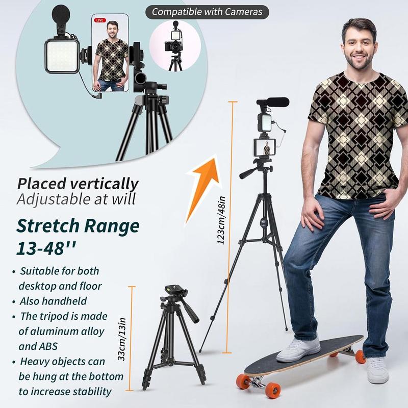 Portable Vlog Video Shooting Tools Kit, 1 Set Phone & Camera Tripod Photography Set, Video Recording Toolkit with LED Light, Microphone, Phone Clip, Camera Stabilizer, Smartphone Accessories