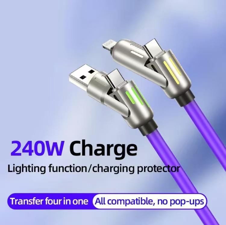 240W 4-in-1USB-C Cable with LEDDisplay,5ft Silicone USB C to USB CFast Charging Cable,8pin Multi-Function Type-C Cable Compatible withMobile Phones and Tablets,DurableUSB Charging Cord