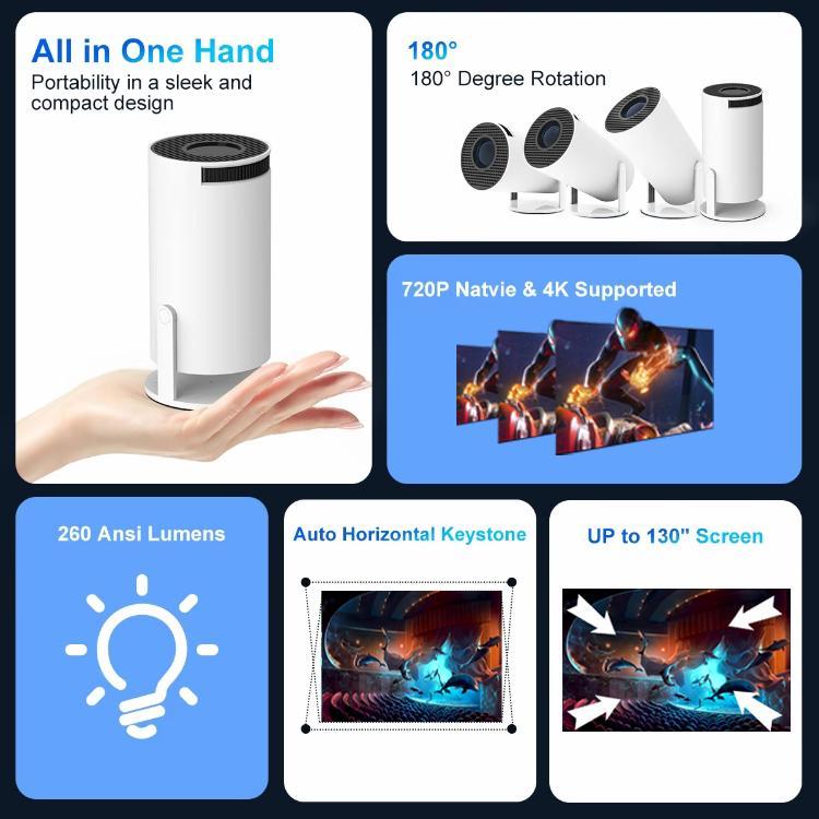 Portable Outdoor Projector with WiFi & BluetoothWireless Screen Projector for Home and OutdoorUse