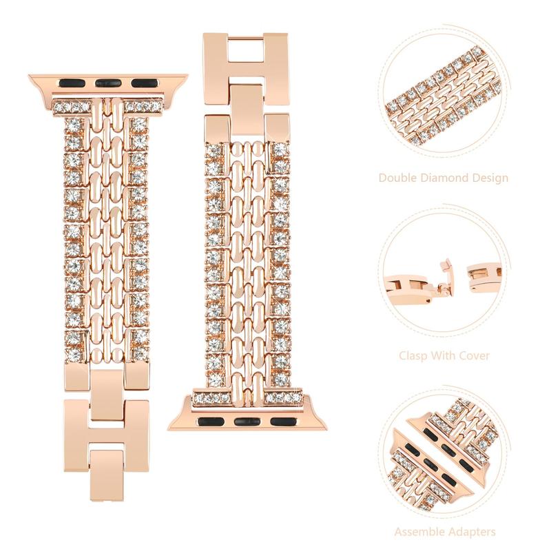 Ladies Bling Watch Band 7 Case Compatible with Apple 38 40 41mm 42 44 45mm, 1 Count Shiny Case & 1 Count Sparkling Luxury Band, Cute & Charming Band for iWatch SE Series 9 8 7 6 5 4 3 2 1SE