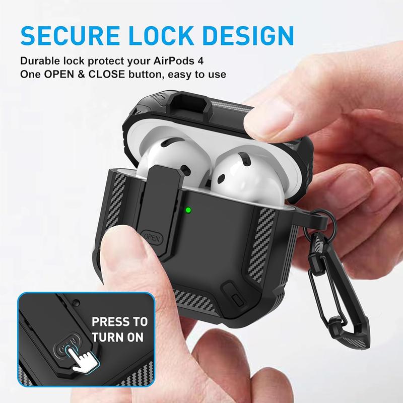 for AirPods 4 Case with Lock, AirPods 4th Generation Case Cover with Cleaner Kit Shockproof AirPods Gen 4 Protective Case with Keychain Compatible with Apple AirPods 4th Generation , Black