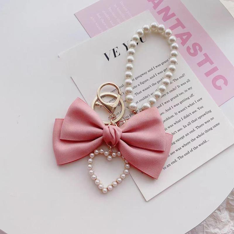 Cute Bowknot Design Phone Chain, Fashionable Phone Lanyard for Women & Girls, Phone Decoration Accessories for Phone Case Pearl Pink Bow