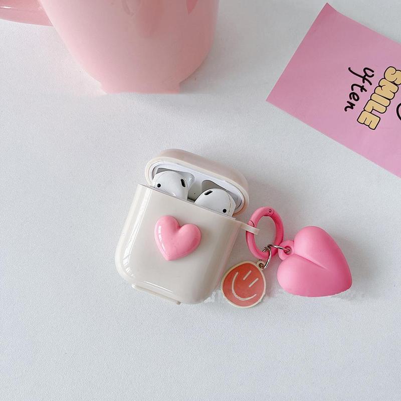 Cute 3D Heart Shaped Silicone Earphone Case with Keychain, 1 Count Creative Design Earphone Case for AirPods 1 2 Pro 3, Earphone Accessories for Women