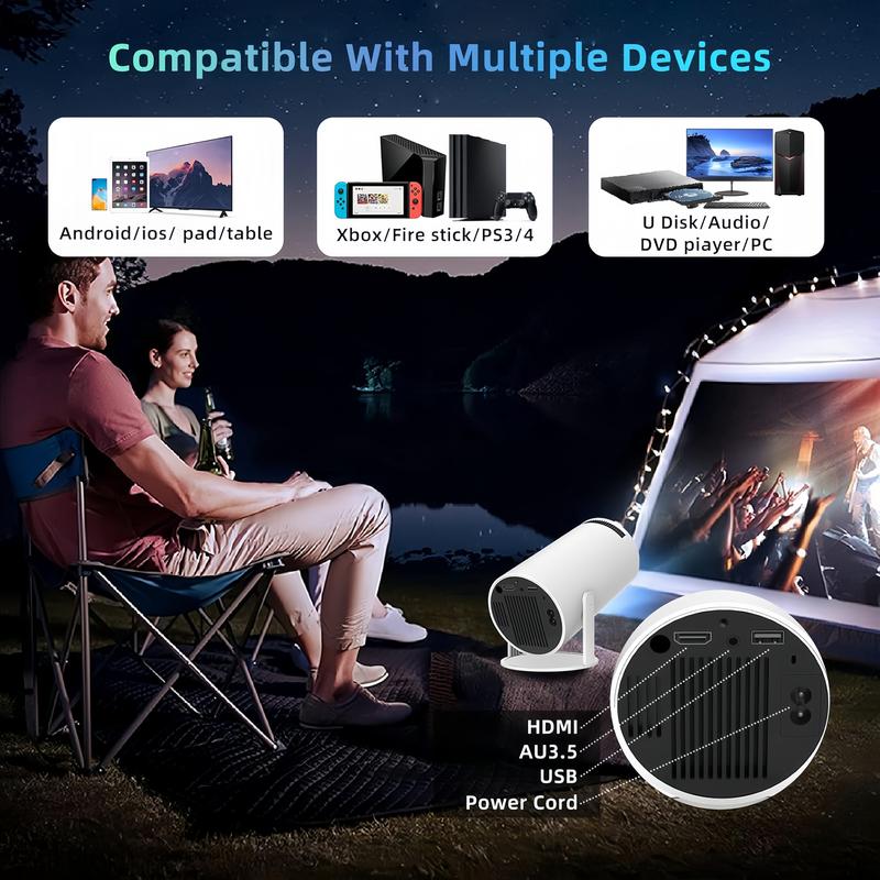 [Christmas Gift]7000 Lumens Portable Mini Projector - WIFI 6,4K 1080P Support, 180° Rotatable, Auto Keystone, Smartphone, and Movie Nights Audio Bluetooth