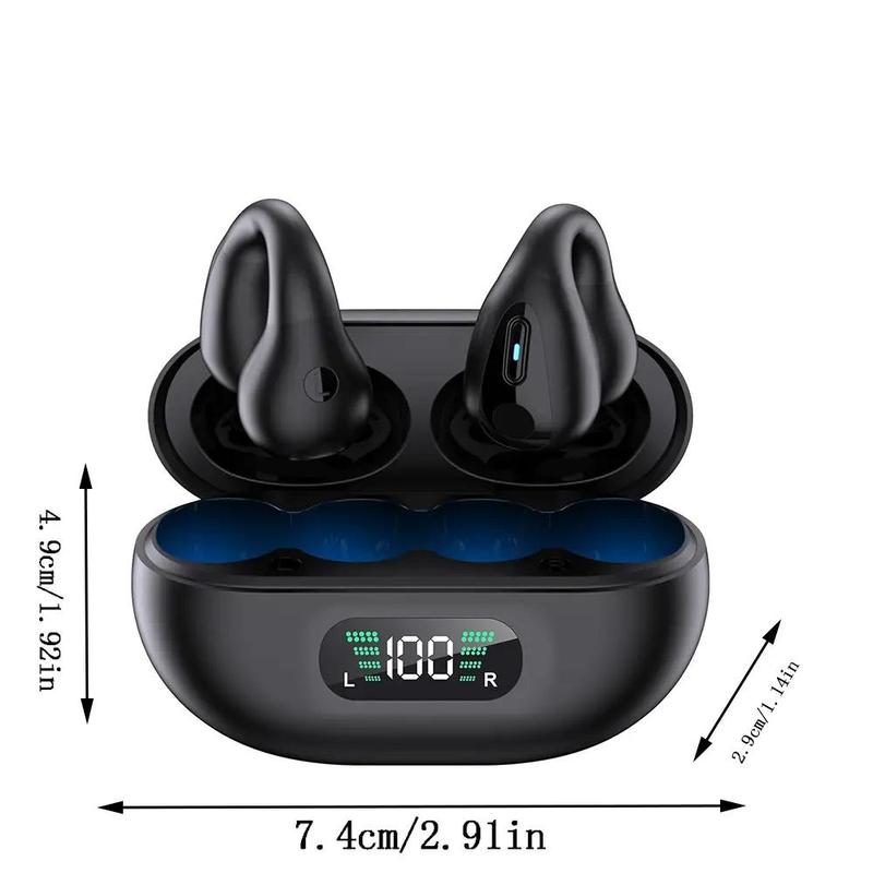 Wireless Bone Conduction Ear Clip Headphones, 1 Box Sports Running Wireless Earbuds with LED Digital Display, Noise Cancelling Headset for Running Workout