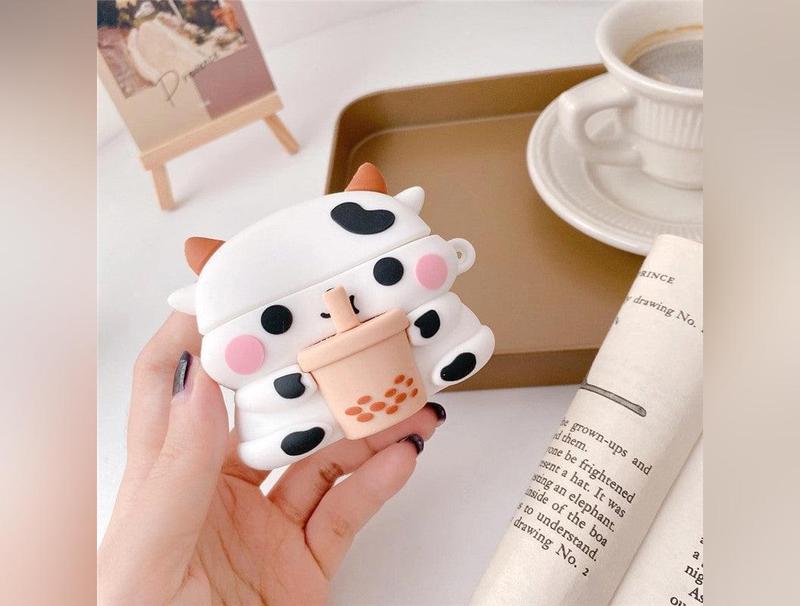 Boba Milk Cow Case Cover for Airpods 1 2 3 Pro Adorable Shockproof Silicone Protective Case Cover Accessories Handheld