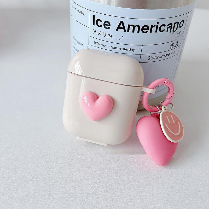 Cute 3D Heart Shaped Silicone Earphone Case with Keychain, 1 Count Creative Design Earphone Case for AirPods 1 2 Pro 3, Earphone Accessories for Women