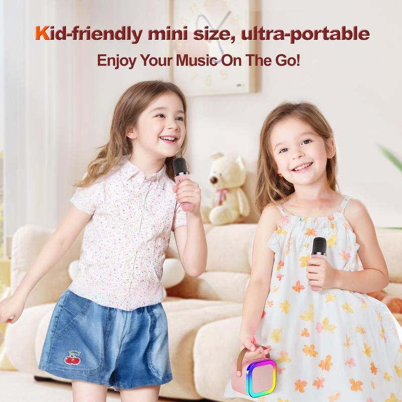 TOP Mini Karaoke Machine for Kids (with 14M+ Songs), Christmas Birthday Gifts Ideas for Girls Toy Ages 3-12+, Portable Bluetooth Speaker with 2 Wireless Microphones - Pink