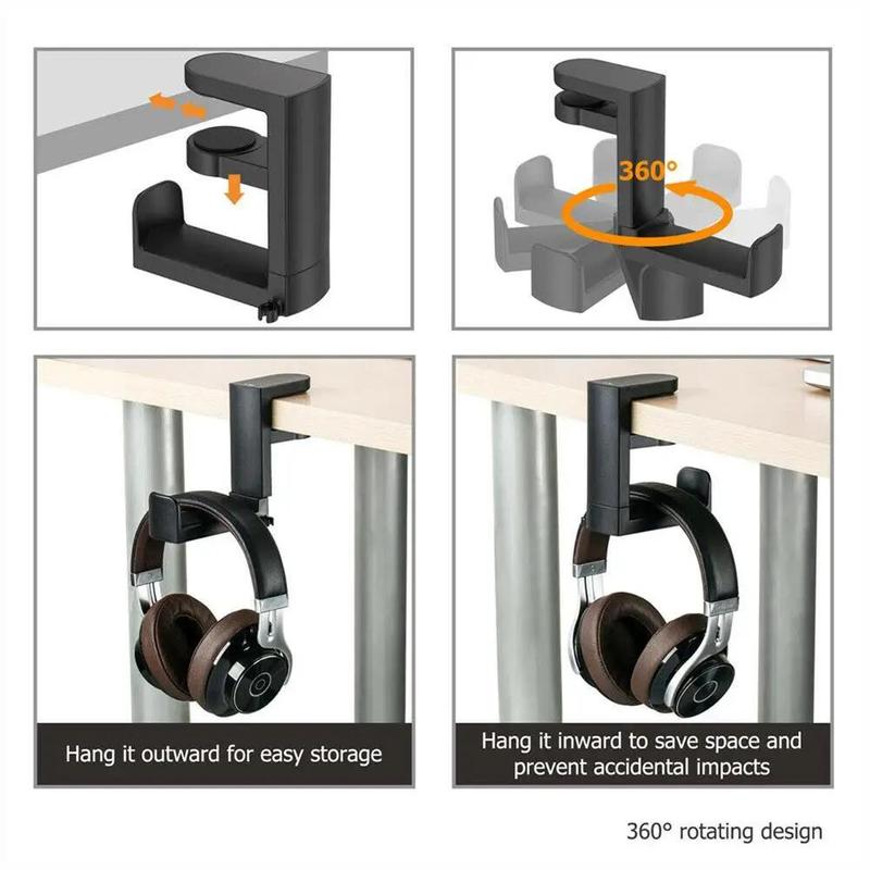 Over-ear Design Headset Hook Holder, Headphones Stand with Adjustable & 360° Rotating Arm Clamp, Universal Headphones Holder Clamp for Home Office