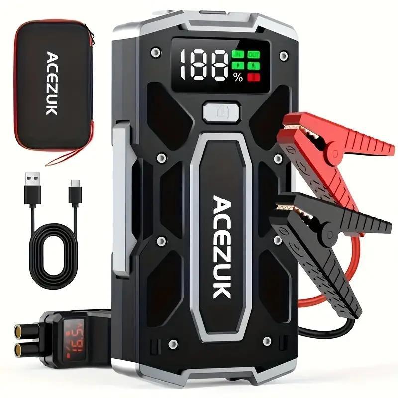 Acezuk Car Battery Jump Starter Pack, Durable 3000-5000A Jump Box (10.0L Gas 8.0L Diesel), with Extended Smart Jumper Cables, Quick Charge, Display, Lights