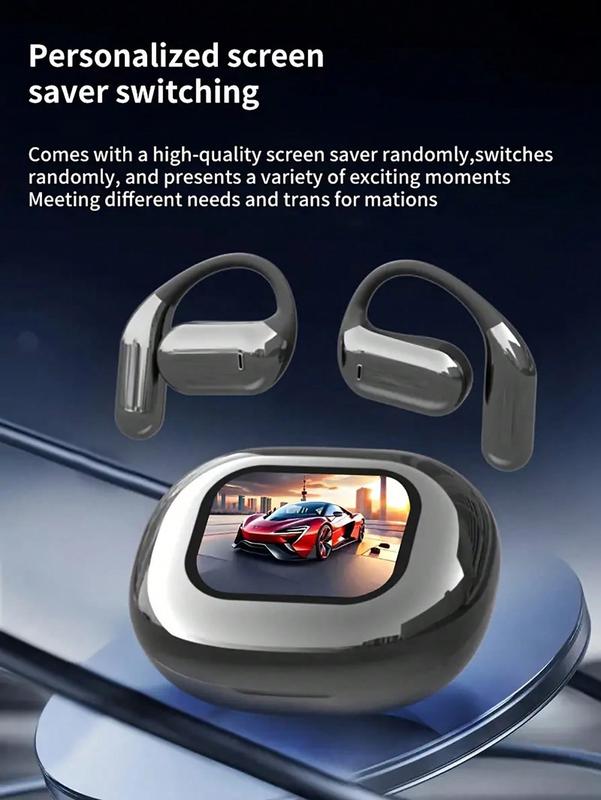 Over The Ear Earbuds, True Wireless Open Ear Bluetooth 5.4 Earbuds with Intelligent Touch Screen, LED Display, Multiple EQ Sound Effects, IPX7 Waterproof, Noise Reduction, for Running (Black)