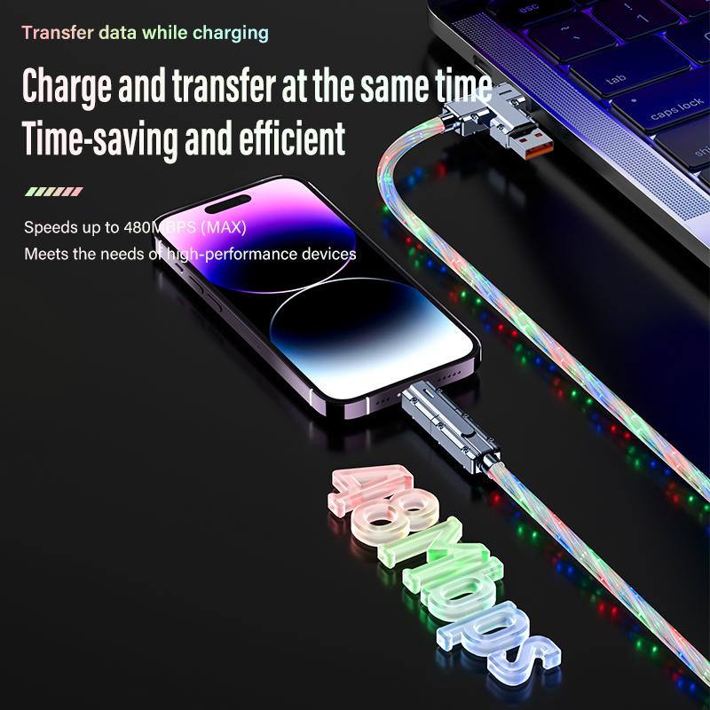 4 in 1 USB C 120W Charging Cable, USB C to C Multi Fast Type C Charging Cable with Light,for iPhone 15,14,13,Samsung S24 23 22,LG,Google,Tablet. Mobile Smartphone Cellphone Electronic Charger Mobile Smartphone