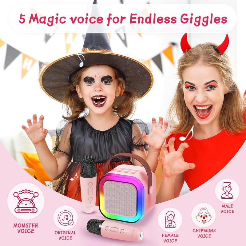 TOP Mini Karaoke Machine for Kids (with 14M+ Songs), Christmas Birthday Gifts Ideas for Girls Toy Ages 3-12+, Portable Bluetooth Speaker with 2 Wireless Microphones - Pink