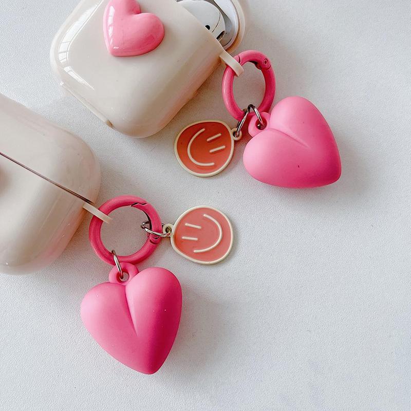 Cute 3D Heart Shaped Silicone Earphone Case with Keychain, 1 Count Creative Design Earphone Case for AirPods 1 2 Pro 3, Earphone Accessories for Women