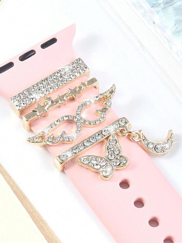 Elegant Rhinestone & Butterfly & Star Decor Watch Band for Women, Fashion Watch Strap Accessories for Smart Watch, Trendy All-match & Exquisite Watch Band for Gift