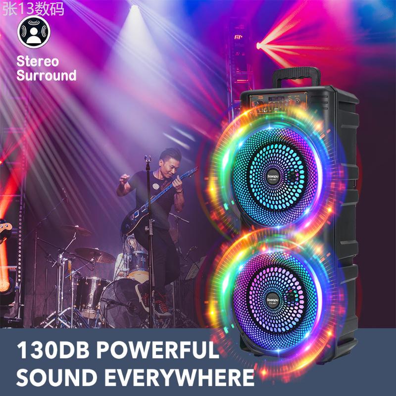 6000W Portable Speaker Party Bass Stereo Dual Speaker Subwoofer Dual 8-inch Portable RGB Large Aperture Karaoke Square Dance Bass Speaker with Microphone Remote Control Audio Rechargeable Audio Rechargeable