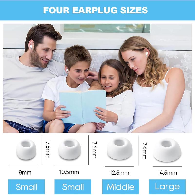 [4 Pairs]Anti Slip Ear Tip Replacement with Noise Reduction Hole for Airpod Pro and 2nd Generation, Comfortable Silicone Earplugs with Storage Case, Cleaning Kit, 4 Sizes (XS S M L) - White