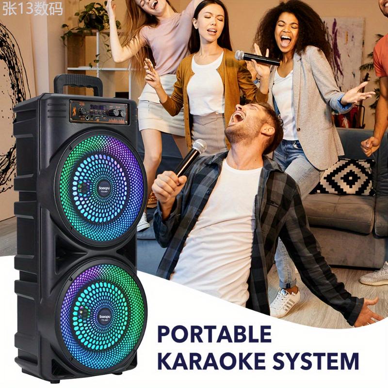 6000W Portable Speaker Party Bass Stereo Dual Speaker Subwoofer Dual 8-inch Portable RGB Large Aperture Karaoke Square Dance Bass Speaker with Microphone Remote Control Audio Rechargeable Audio Rechargeable