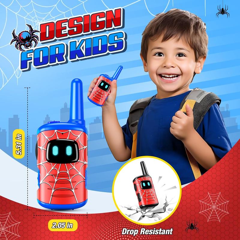 Rechargeable Walkies Talkies for Kids Toys: Spider Walkie Talkies for Kids 2 Pack Christmas Birthday Gifts for 3 4 5 6 7 8 Year Old Boys Toys Age 3-5 5-7 Year Old Boys 2 Way Radio Toy for Camping