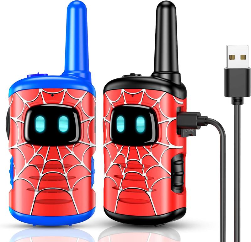 Rechargeable Walkies Talkies for Kids Toys: Spider Walkie Talkies for Kids 2 Pack Christmas Birthday Gifts for 3 4 5 6 7 8 Year Old Boys Toys Age 3-5 5-7 Year Old Boys 2 Way Radio Toy for Camping