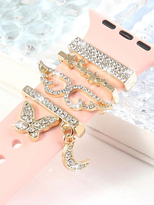 Elegant Rhinestone & Butterfly & Star Decor Watch Band for Women, Fashion Watch Strap Accessories for Smart Watch, Trendy All-match & Exquisite Watch Band for Gift