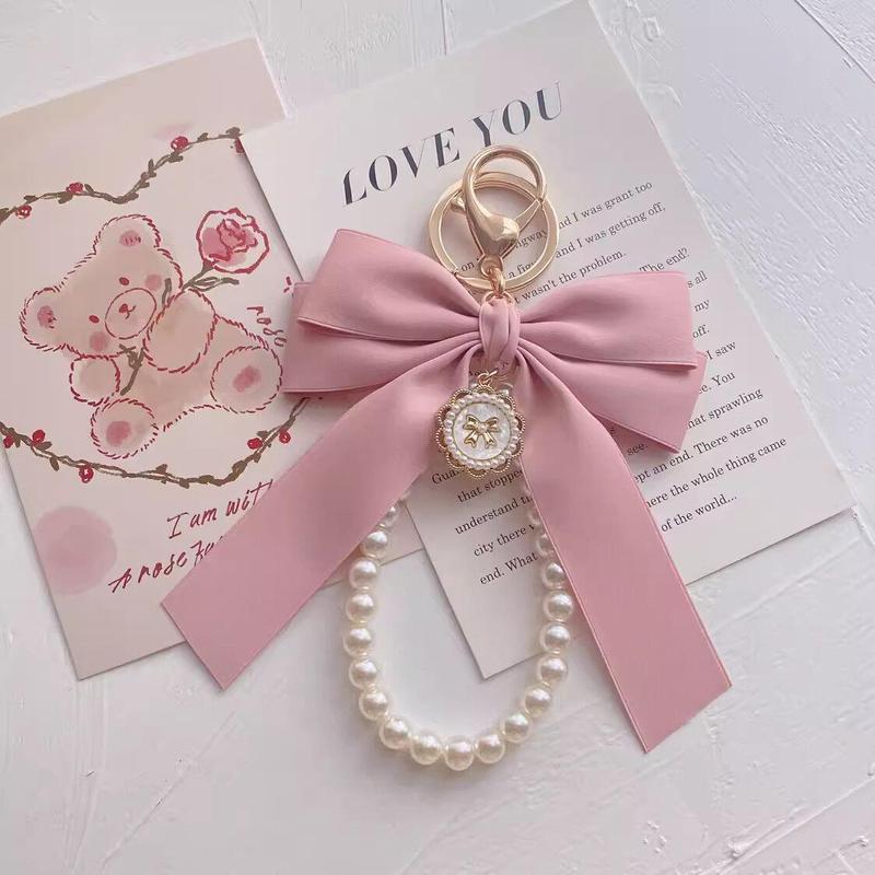 Cute Bowknot Design Phone Chain, Fashionable Phone Lanyard for Women & Girls, Phone Decoration Accessories for Phone Case Pearl Pink Bow